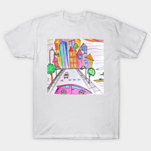 Futuristic city pencil drawing T-Shirt